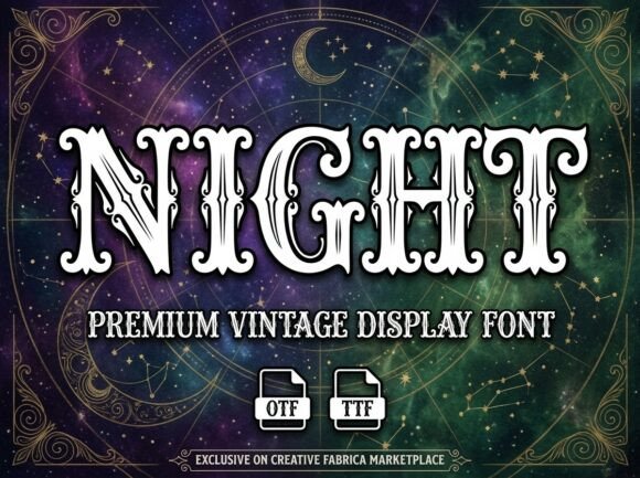 Discover the Elegance of Night: A Vintage Display Font with Celestial Charm